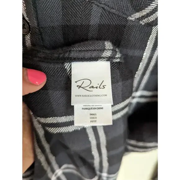 Rails Bianca Longsleeve Shirt Dress in Onyx Slate White size Small - Picture 6 of 8